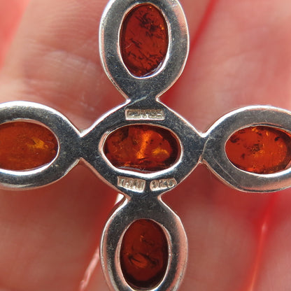 BARSE Sterling Silver Vintage Amber Pearl Carnelian Turquoise Cross Necklace 18"