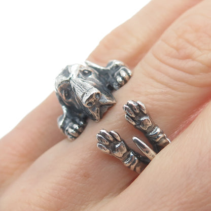 NOVE25 Sterling Silver Vintage Basset Hound Dog Adjustable Hug Ring Size 6.75
