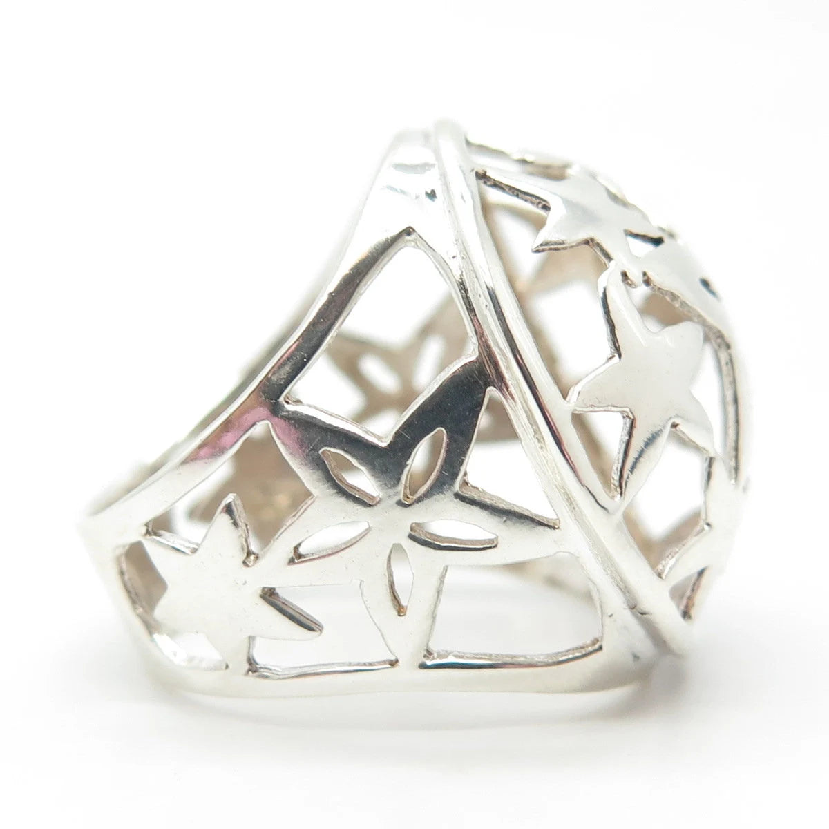 925 Sterling Silver Vintage Star Domed Ring Size 8.25