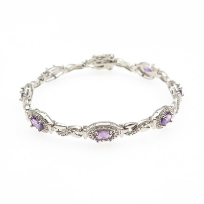 Ross Simons 925 Sterling Silver Real Diamond Accent & Amethyst Bracelet 7.25"