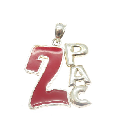 925 Sterling Silver Vintage Red Enamel "2PAC" Pendant