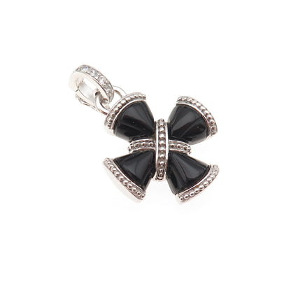 Judith Ripka 925 Sterling Silver Real Black Onyx & C Z Cross Charm Pendant