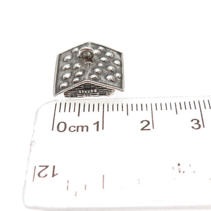 800 Silver Antique Art Deco Swiss Chalet House Oxidized 3D Mini Charm Pendant