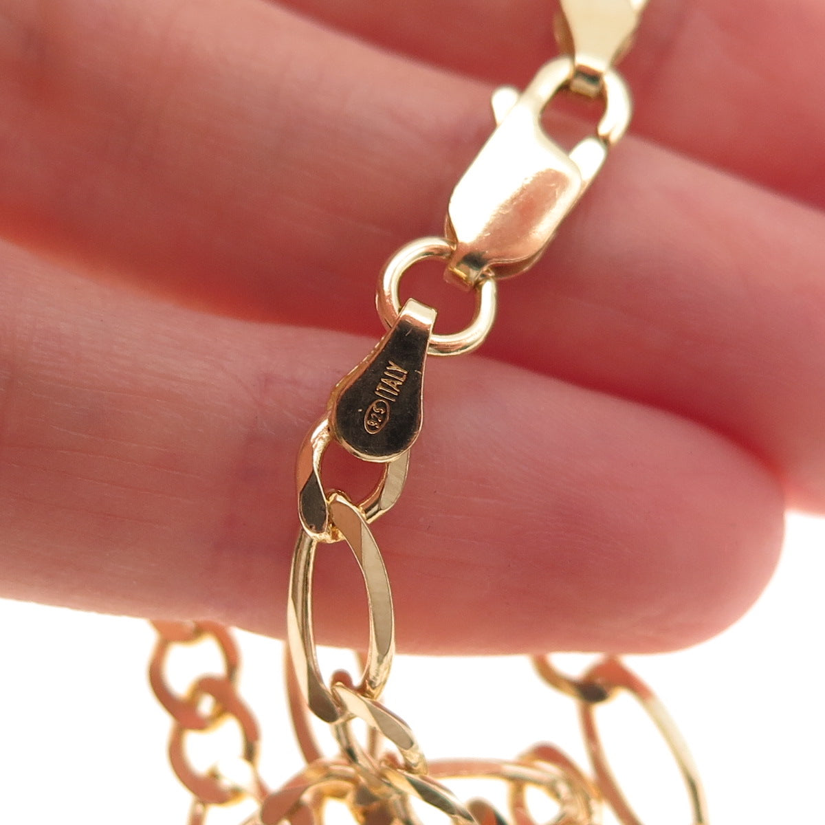 Han 925 Sterling Silver Gold Plated Italy Figaro Chain Necklace 18"