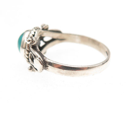 925 Sterling Silver Vintage Real Turquoise Oxidized Ring Size 7.75