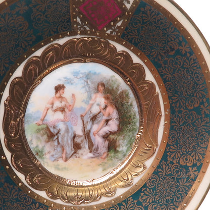 ROYAL VIENNA Antique Austria Garden Scene Hand Painted Porcelain Cabinet Plate