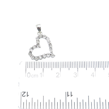 925 Sterling Silver Real Round-Cut Diamond Heart Minimalist Charm Pendant