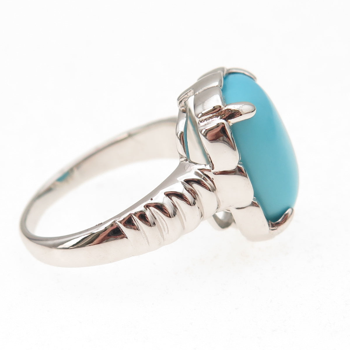 925 Sterling Silver Real Sleeping Beauty Turquoise Modernist Ring Size 8