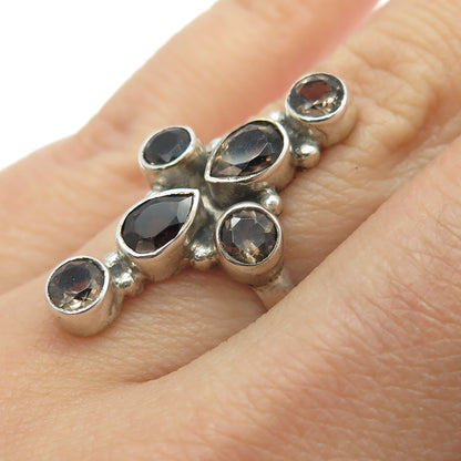 925 Sterling Silver Vintage Real Smoky Quartz Cross Ring Size 7