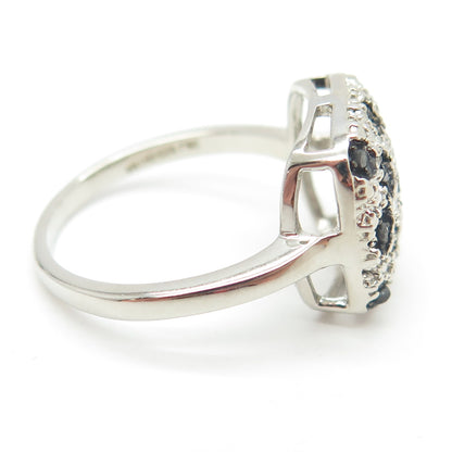 925 Sterling Silver Real Round-Cut Black Diamond Lattice Pattern Ring Size 8