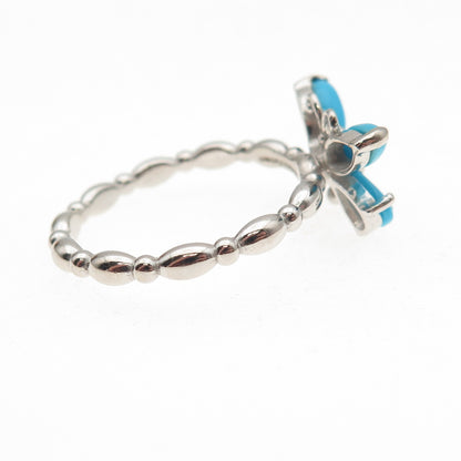 925 Sterling Silver Real Sleeping Beauty Turquoise Butterfly Ring Size 8