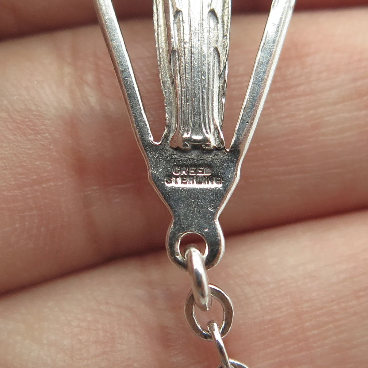925 Sterling Silver Antique Art Deco Creed Jesus Cross Religious Necklace 28"
