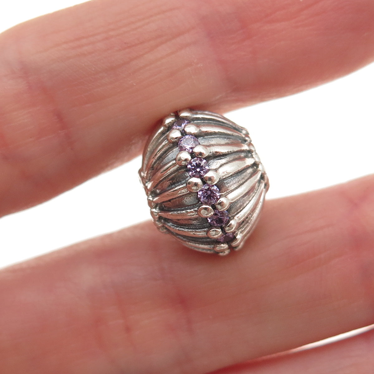 Pandora 925 Sterling Silver Purple C Z Show Stopper Slide Bead Charm