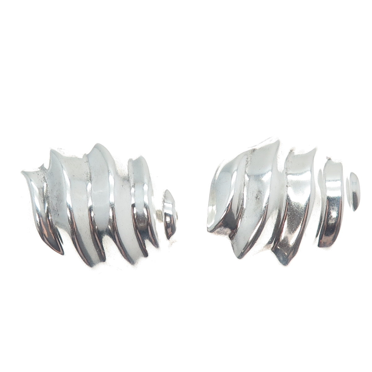 925 Sterling Silver Vintage Mexico Modernist Wavy Clip On Earrings
