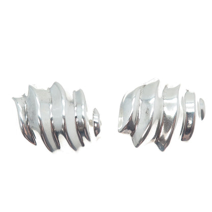 925 Sterling Silver Vintage Mexico Modernist Wavy Clip On Earrings