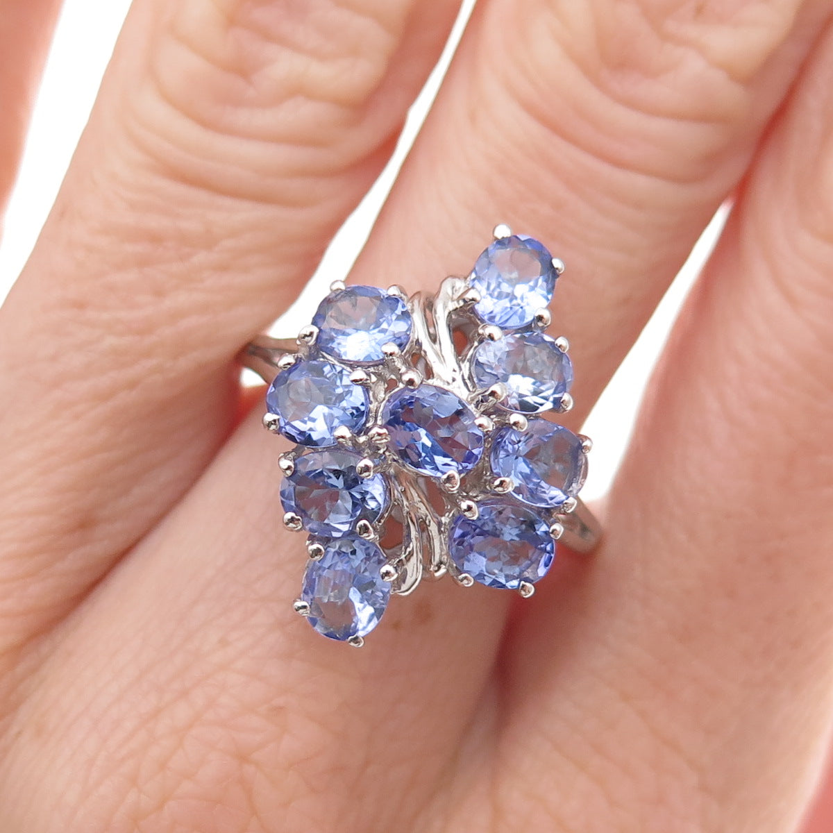 Chuck Clemency 925 Sterling Silver Real Oval-Cut Tanzanite Ring Size 8.25