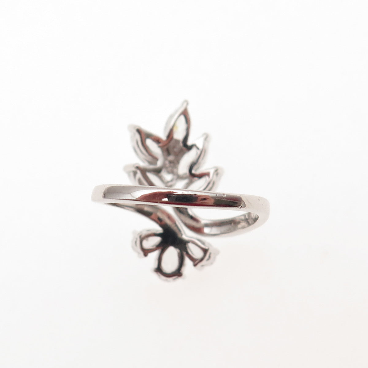 925 Sterling Silver Marquise & Pear-Cut C Z Floral Bypass Ring Size 7