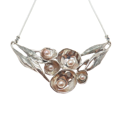 HAGIT GORALI 925 Sterling Vintage Israel Real Pearl Modernist Chain Necklace 16"