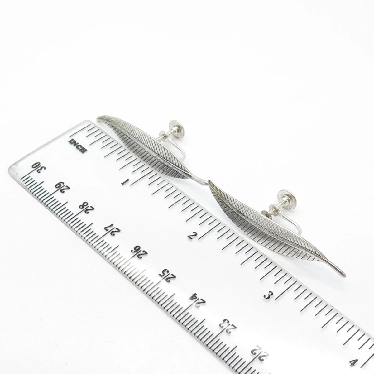 925 Sterling Silver Vintage Jewelart Leaf Striped Screw Back Earrings