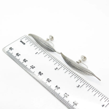 925 Sterling Silver Vintage Jewelart Leaf Striped Screw Back Earrings