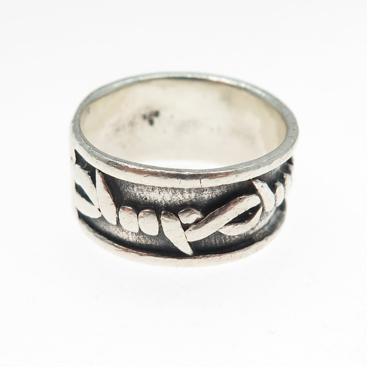 KEN CRAFTS 925 Sterling Silver Vintage Barbed Wire Oxidized Band Ring Size 9.75