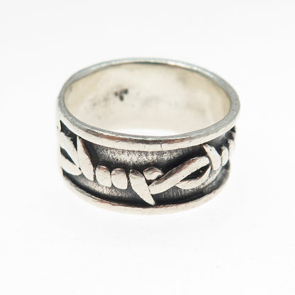 KEN CRAFTS 925 Sterling Silver Vintage Barbed Wire Oxidized Band Ring Size 9.75