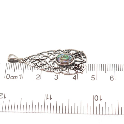 Nevada Sterling Silver Vintage Real Abalone Shell Floral Scroll Charm Pendant