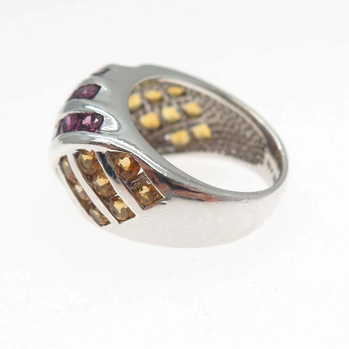 SLV SADYE L VASSIL Sterling Silver Real Amethyst & Citrine Dome Ring Size 5.25