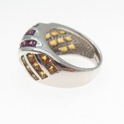 SLV SADYE L VASSIL Sterling Silver Real Amethyst & Citrine Dome Ring Size 5.25