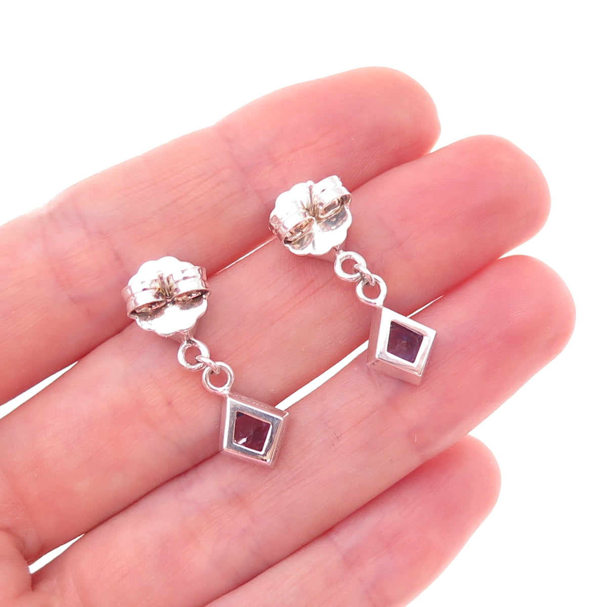 Franco P & Sons Sterling Silver Vintage Real Amethyst & Iolite Dangle Earrings