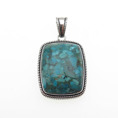 ANNIKA WITT 925 Sterling Silver Vintage Real Turquoise Inlay Charm Pendant
