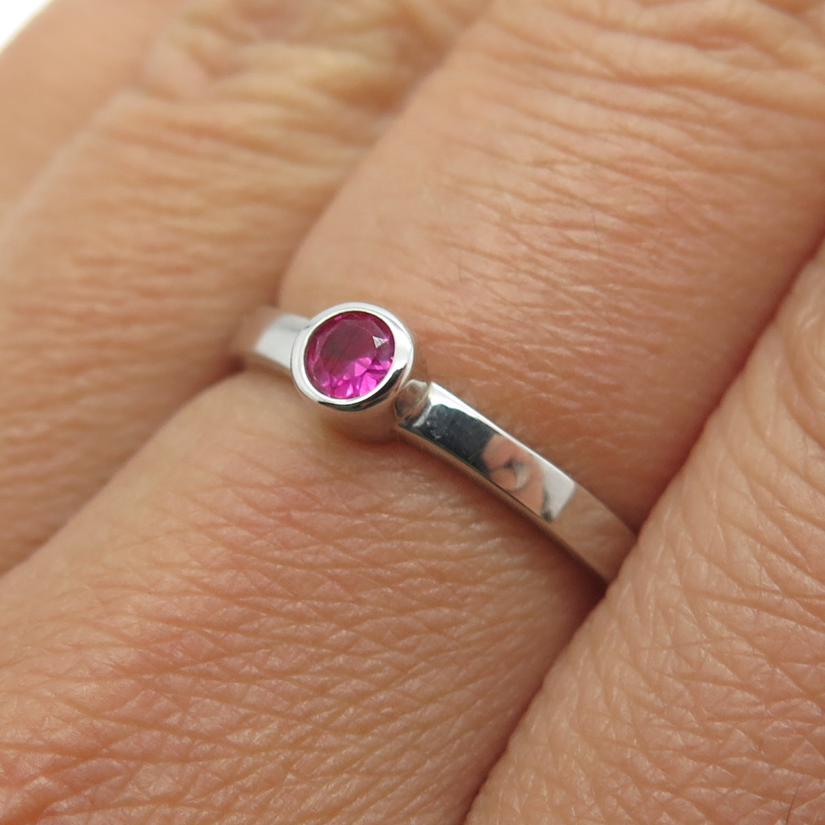 925 Sterling Silver Round-Cut Lab-Created Pink Sapphire Ring Size 7