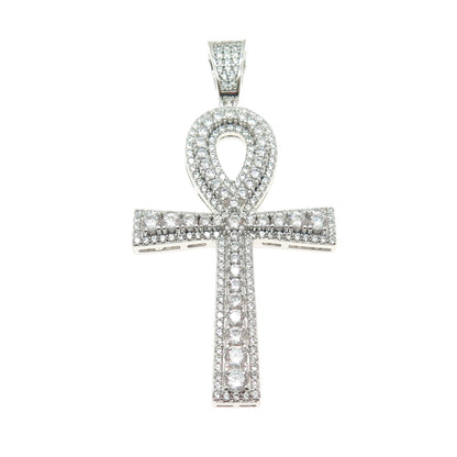 925 Sterling Silver Round-Cut Shaped C Z Egypt Ankh Cross Pendant