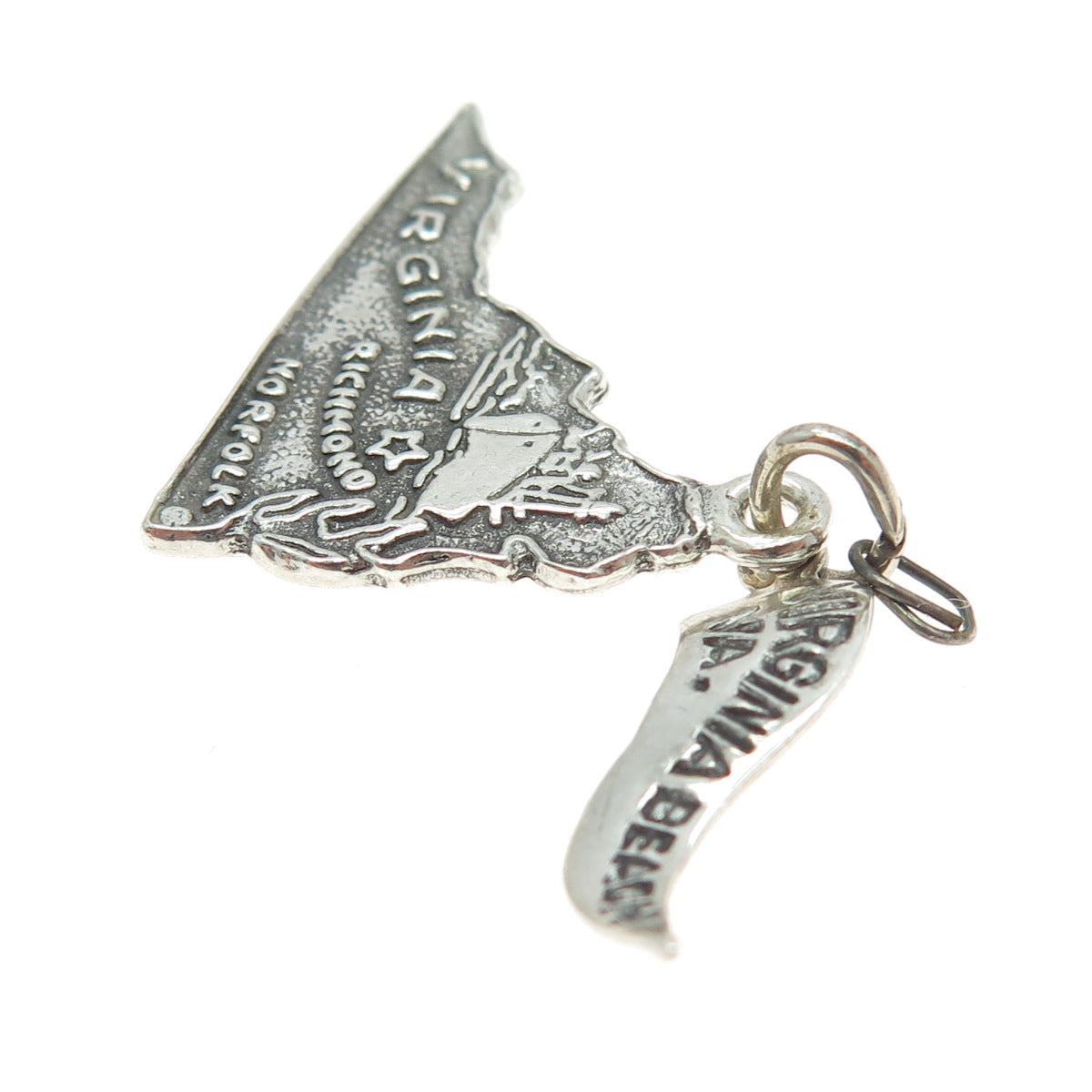 PACIFIC JEWELRY Sterling Silver Vintage Virginia Beach VA Map Charm Pendant