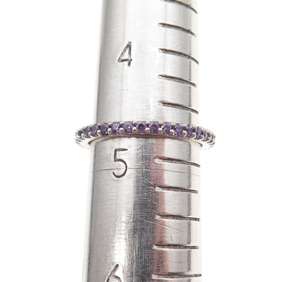 925 Sterling Silver Lavender C Z Eternity All Around Band Ring Size 4.75