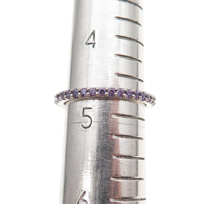 925 Sterling Silver Lavender C Z Eternity All Around Band Ring Size 4.75