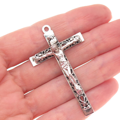 925 Sterling Silver Antique Art Deco Crucifix Cross Filigree Charm Pendant