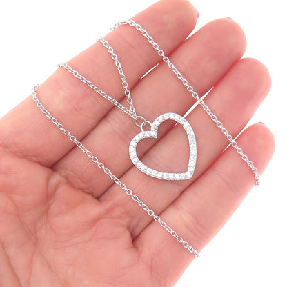 925 Sterling Silver Round-Cut C Z Heart Cable Chain Necklace 18"