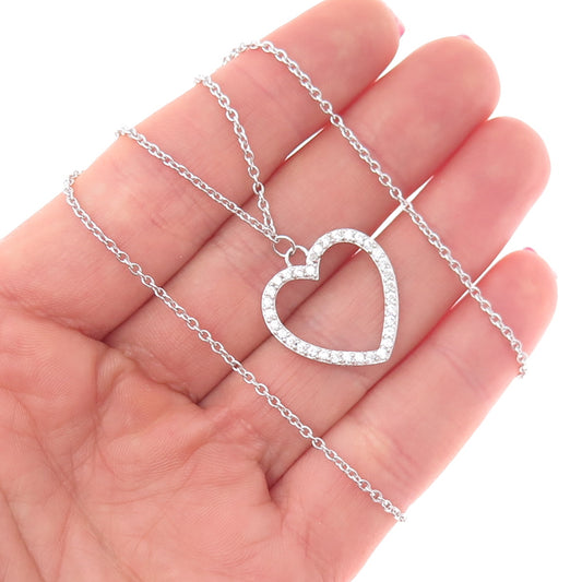 925 Sterling Silver Round-Cut C Z Heart Cable Chain Necklace 18"