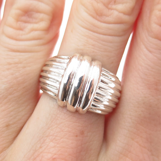 925 Sterling Silver Vintage Modernist Ribbed Ring Size 7.25