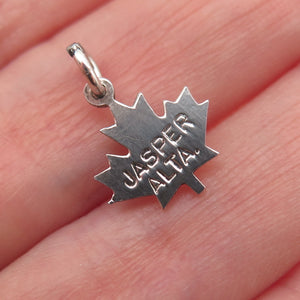 925 Sterling Silver Vintage Jasper Alberta Canada Maple Leaf Mini Charm Pendant