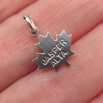 925 Sterling Silver Vintage Jasper Alberta Canada Maple Leaf Mini Charm Pendant