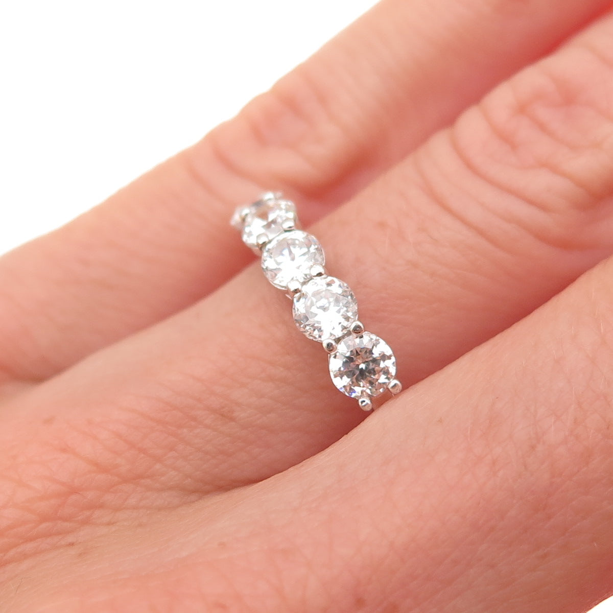 925 Sterling Silver Round-Cut C Z Half Eternity Band Ring Size 6.25