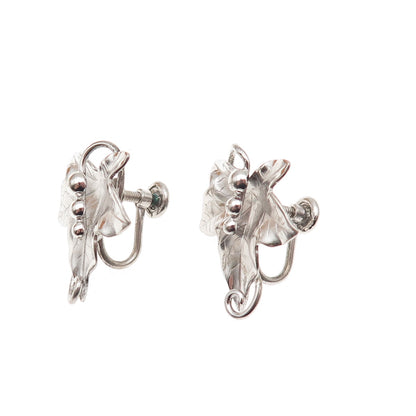 Carl Art 925 Sterling Silver Vintage Floral Screw Back Earrings
