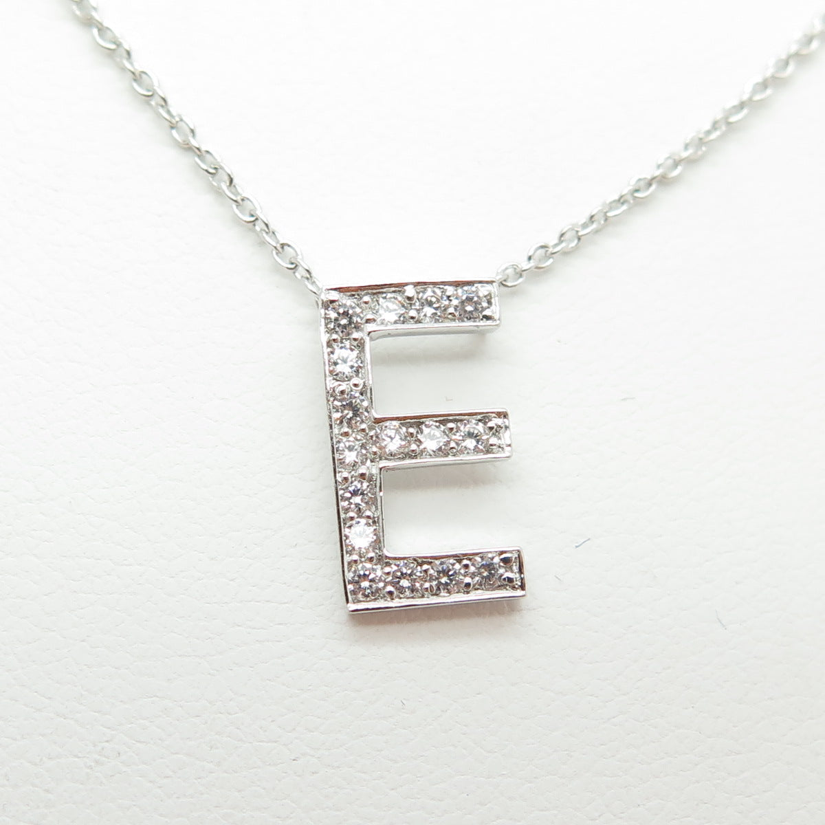 925 Sterling Silver C Z Letter "E" Initial Rolo Chain Necklace 16-18"