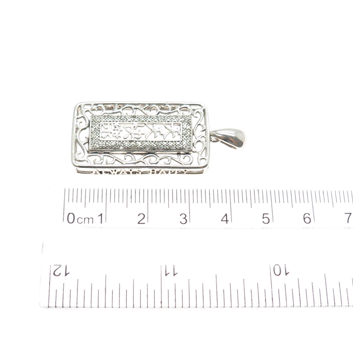 925 Sterling Silver Real Diamond Always Happy Chinese Character Charm Pendant