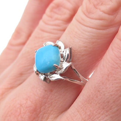 925 Sterling Silver Real Sleeping Beauty Turquoise Flower Ring Size 8