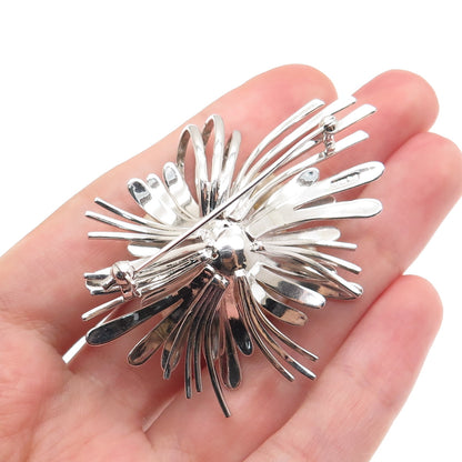 925 Sterling Silver Vintage Real Pearl Modernist Flower Pin Brooch