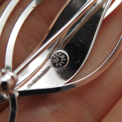 TRU-KAY 925 Sterling Silver Vintage Modernist Floral Leaf Pin Brooch