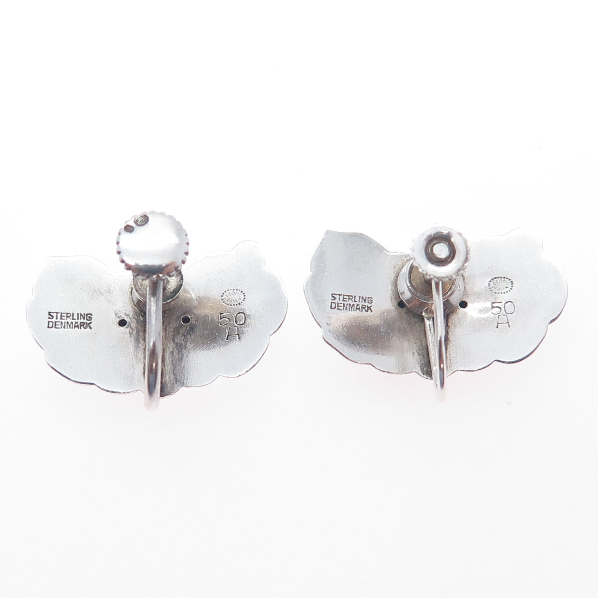 GEORG JENSEN 925 Sterling Silver Vintage Denmark Floral Screw Back Earrings #50A